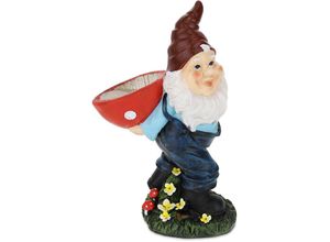 4052025433949 - Relaxdays - Gartenzwerg mit Vogeltränke Wichtel mit Fliegenpilz hbt 35x22x13 cm frostfeste Gartendeko Kunststein bunt