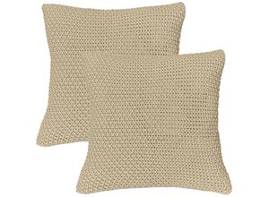 4251474134340 - 2er Set Kissenbezüge Strick 45x45 cm beige - Reißverschluss OekoTex Dekokissen warme weiche Kissenhülle mit edlem und schlichtem Strickmuster - beige