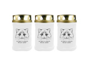 4059222044435 - Hs Candle - Grabkerze Grablicht - 3er Pack - ( Katze Kopf 1 ) - ca 48h   2 Tage Brenndauer je Kerze ( 145cm ø 7cm ) - viele versch Designs - Katze