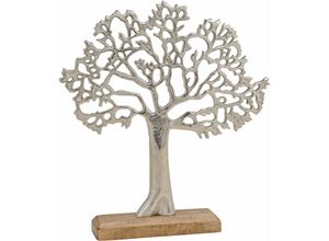 4260700652152 - Spetebo - Alu Lebensbaum 33x30 cm auf Mangoholz - Baum Tischdeko Fensterdeko Holz Dekoration Baum Aluminium Mango Silber