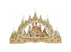 4260700657492 - Spetebo - led Holz Schwibbogen Winterlandschaft - 35 cm - Weihnachts Dorf Szene mit 5 led Kerzen beleuchtet