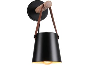 6407971260718 - Axhup - Wandleuchte aus Holz Innen Moderne Wand Lampe mit Leder Lampenschirm Eisen Wandbehang Lampe für Schlafzimmer Wohnzimmer Korridor Schwarz