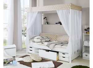 4251105926733 - TiCAA Himmelbett Beige 310 Kiefer Weiß (Beige Weiß Stern)