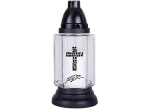 4059222255589 - Hs Candle - Grableuchte aus Glas ( 24 cm ) mit Kreuz inklusiv Kerze - Design Brava weiß - Brava Weiß