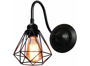 Image of Wandleuchte Vintage, Mini Diamant Form Wamp Lampe im Industri Design, Decor Lampe mit Käfig für Wohnzimmer Esszimmer Schwarz 1PCS