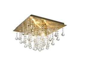 5056004201887 - Inspired Lighting - Inspired Deco - Acton - Flush Ceiling 4 Light E14 380 mm quadratisch Antikmessing Prismenkristall