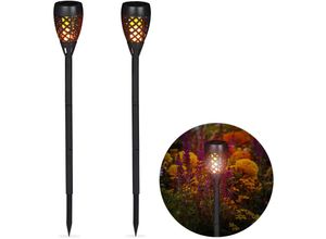 4052025264451 - Gartenfackel Solar im 2er Set Außenbeleuchtung für Garten tanzende Flamme mit Erdspießen h 78 cm schwarz - Relaxdays