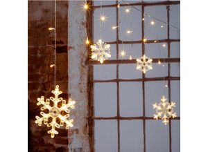 4260700655801 - Led Schneeflocken Lichtervorhang mit Timer Batterie betrieben - 210 cm - Lichterkette mit 60 led in warm weiß - Schnee Flocke Weihnachtsdeko