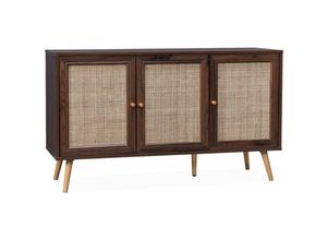 3760350655592 - Alices Garden - sweeek - Sideboard mit Rattangeflecht 120 x 39 x 70 cm - Dunkles Holz