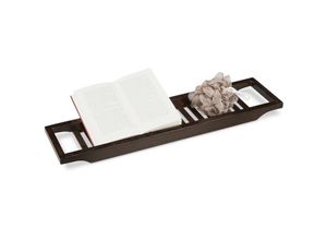 Image of Badewannenablage aus Bambus, Badewannenbrett, Tablett für Badewanne, HxBxT: 4 x 65 x 15 cm, braun lackiert - Relaxdays