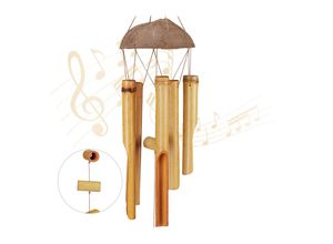 Image of Windspiel Bambus, Holz Klangspiel, wetterfest, für Balkon, Garten, schöner Klang, Feng Shui Deko, 71 cm, Natur - Relaxdays
