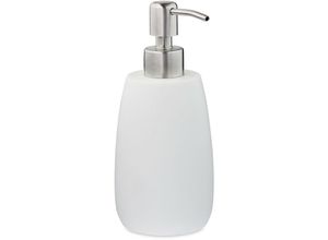 4052025908669 - Seifenspender 300 ml nachfüllbar Bad Küche Flüssigseifenspender rund Polyresin Edelstahlpumpe weiß - Relaxdays