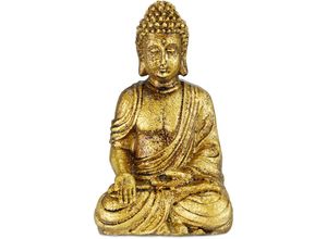 4052025356064 - Buddha Figur Garten wetterfest & frostsicher Gartenbuddha sitzend Gartenfigur HxBxT 17 x 10 x 7 cm gold - Relaxdays