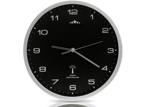Image of Monzana Wanduhr Funk Automatische Zeitumstellung Geräuscharm Quarzuhrwerk Analog 31 cm Indoor Funkuhr Uhr Schwarz Silber