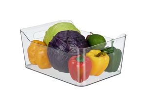 Image of Kühlschrank Organizer, Lebensmittel Aufbewahrung, hbt 14,5 x 35 x 24 cm, Kühlschrankbox mit Griff, transparent - Relaxdays