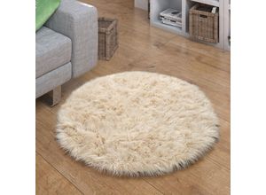 4061981131448 - Paco Home - Kunstfell Fellteppich Imitat Teppich Hochflor Sitzkissen Herzform Rund Fell Form Creme 60 cm Rund