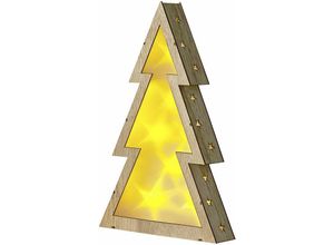 4251682268868 - Beliani - Weihnachtsdekoration Hellbraun Pappelholz 35 cm mit LED-Beleuchtung zum Aufhängen Aufstellen Tannenbaumform Deko Adventsdekoration