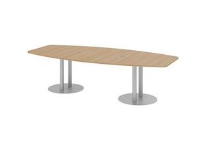 4032062157510 - HAMMERBACHER Konferenztisch KT28S eiche Tonnenform Rundrohr silber 2800 x 850 - 1300 x 740 cm