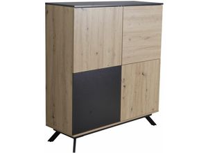 4251757712135 - Highboard 110x125x40 cm mdf Sideboard in Eiche-Dekor   Schwarz Kommode mit 4 Türen Kommodenschrank Flurschrank Modern Standschrank Anrichte mit