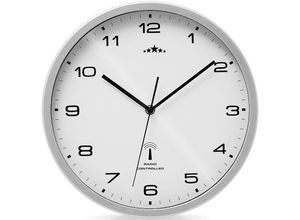 Image of Wanduhr Funk Automatische Zeitumstellung Geräuscharm Quarzuhrwerk Analog 31cm Indoor Funkuhr Uhr Modern Weiß Silber - Monzana