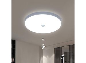 Image of Led Deckenlampe mit Bewegungsmelder, 30W 6600K Moderne Deckenlampe Kaltweißes Licht, Ø25CM Runde Deckenleuchte Weiß für Küche, Flur, Treppe,