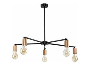 4251334750482 - Licht-erlebnisse - Industrie Deckenleuchte Wohnzimmer 5xE27 Ø70cm sticks - Schwarz Kupfer