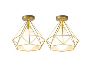 5704142160817 - 2 pcs Moderne Individualität Deckenleuchte Vintage Metall Diamant Käfig Deckenlampe Loft Beleuchtung Wohnzimmer Schlafzimmer Ø25cm - Gold