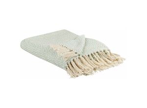 4255664802309 - Beliani - Kuscheldecke Mintgrün und Hellbeige Baumwolle 125 x 150 cm Modern mit Fransen Handgewebt Schlafzimmer Accessoire Deko Überwurf Wohndecke