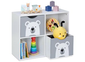 4052025455156 - Kinderregal Bär 2 Schubladen 2 offene Fächer h x b x t 48 x 60 x 245 cm Bücherregal Kinder weiß grau - Relaxdays