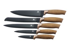 4019256020911 - Messer-Set KING Essential Kochmesser-Sets braun (holzfarben schwarz) Küchenmesser-Sets Wellenschliff Griffe in Holzoptik im Geschenk-Etui