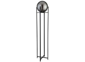 5053423154176 - Amsterdam - 1 Light Matt Black Stehleuchte Round Smokey Glass Shade - Searchlight