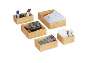 4052025338794 - Ordnungsboxen 5er Set Schubladen Ordnungssystem Bambus Organizer Küche Bad & Büro versch Größen natur - Relaxdays