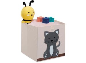 4052025449889 - Aufbewahrungsbox Kinder Katze HxBxT 33 x 33 x 33 cm Stoffbox faltbar Spielkiste Kinderzimmer beige grau - Relaxdays