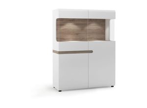 4066075085614 - Lomadox - Ess- Wohnzimmer Highboard weiß Hochglanz mit Trüffel Eiche Nb LEGNICA-129 b h t ca 1095 1435 42 cm - weiß