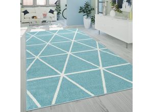 4061981066993 - Teppich Wohnzimmer Skaninavisches Rauten Design Weich Pastellfarben Blau Weiß 60x100 cm - Paco Home