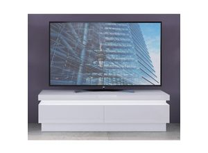 4066075099352 - Wohnzimmer TV Lowboard mit 2 Schubladen und indirekter Beleuchtung weiß Hochglanz LYNDHURST-129 B H T ca 1465 42 42 cm - weiß