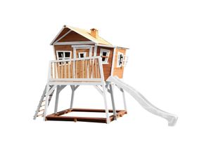 8717973933397 - Spielhaus Max mit Sandkasten & weißer Rutsche Stelzenhaus in Braun & Weiß aus fsc Holz für Kinder Spielturm mit Wellenrutsche für den Garten - Braun