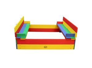 8717973935995 - Sandkasten Ella aus Holz mit Deckel | Sand Kasten mit Sitzbank & Abdeckung für Kinder in bunten Farben | 100 x 95 cm - Blau - AXI