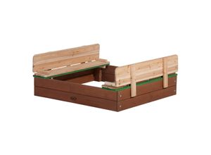 8717973937234 - Sandkasten Ella aus Holz mit Deckel Sand Kasten mit Sitzbank & Abdeckung für Kinder in Braun & Grün 100 x 95 cm - Braun - AXI