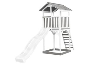 8717973936510 - Beach Tower Spielturm aus Holz in Weiß & Grau Spielhaus für Kinder mit weißer Rutsche und Sandkasten Stelzenhaus für den Garten - Weiß