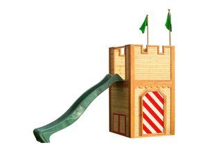 8717973935254 - - Spielhaus Arthur mit grüner Rutsche | Spielschloss aus fsc Holz für Kinder | Spielturm für den Garten - Braun