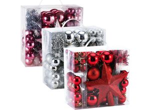 4250525328127 - - casaria® Weihnachtskugeln 77er Set Kugeln Girlande Weihnachtsstern Kette Christbaumkugeln Weihnachtsbaumkugeln silber