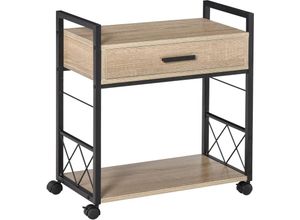 4251774989930 - Beistelltisch Servierwagen mit Rädern Küchenwagen Kaffeetisch mit Schublade Ablage Sideboard beweglichSpanplatte Natur 60 x 30 x 65 cm - Homcom