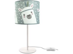 4251393965254 - Pacohome - Paco Home Kinderlampe led Tischlampe Kinderzimmer Lampe Mit Lama-Motiv Tischleuchte E14 Weiß Grau (Ø18 cm)