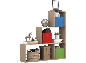 4051814428159 - Holz Stand Treppenregal Stufenregal Standregal Raumteiler Bücherregal Dubila M (Farbe Sonoma-Eiche)