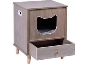 4055894431085 - Katzenschrank Cathy mit Schublade robuste Katzenhöhle mit Kissen 45 x 40 x 48 cm Grau