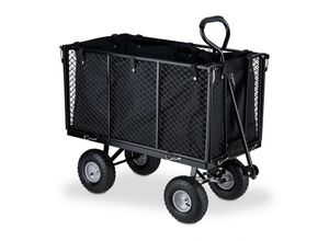 4052025454630 - Relaxdays - Handwagen großer Bollerwagen klappbare Seitenteile herausnehmbare Plane Griffe 500 kg schwarz-grau