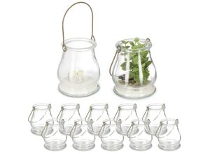 4052025451912 - Windlicht 12er Set aus Glas mit Henkel innen & außen Teelichthalter HxD 10 x 85 cm transparent gold - Relaxdays