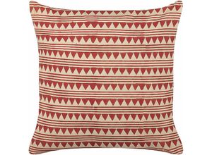 4255664801746 - Dekokissen Rot und Beige Baumwolle 45 x 45 cm Bezug mit Füllung Reißverschluss Geometrisches Muster Boho Wohnzimmer Schlafzimmer Deko für Bett - Rot