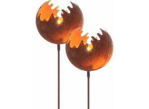 4262371533082 - Spetebo - Metall Gartenstecker Naturrost Feuerball - 2er Set   klein - Rost Windlicht mit Erdspieß ca 77 x ø 11 cm